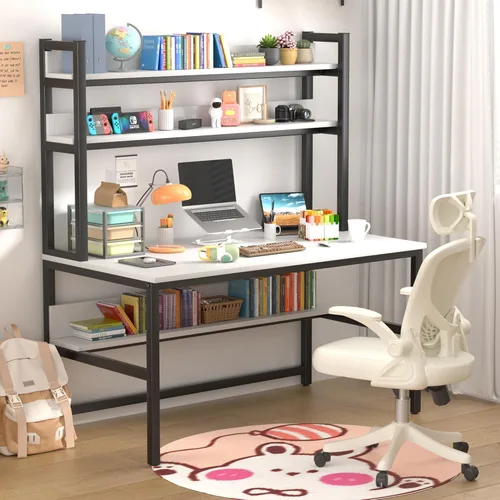 Miniatura 22 de Escritorio de computadora Aquzee con aparador, escritorio de 47" de ancho x 23.6" de profundidad con estantes, escritorio alto de oficina en casa