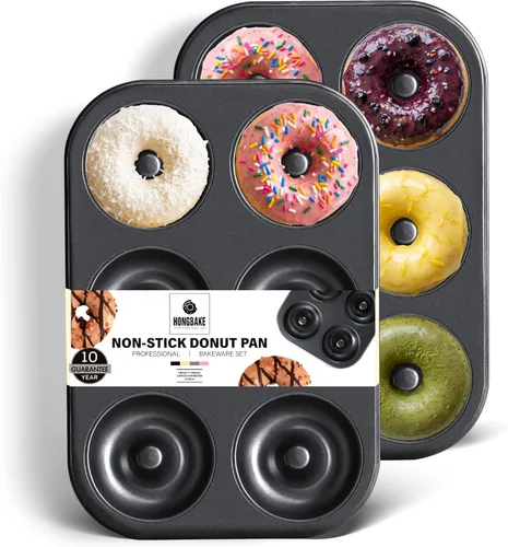 HONGBAKE Molde para rosquillas para hornear, bandeja de donas profunda mejorada, paquete de 2 moldes de 6 cavidades para horno, antiadherente y Negro
