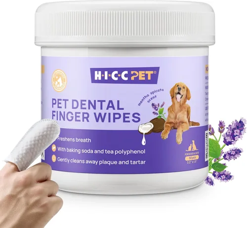 HICC Pet Toallitas de limpieza de dientes para perros y gatos, elimina el mal aliento eliminando la placa y la acumulación de sarro, cepillo de