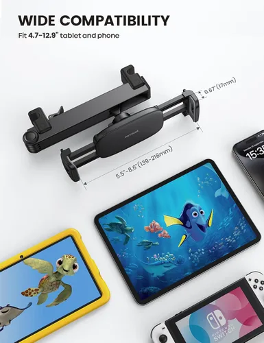 Miniatura 6 de Lamicall Soporte para tablet con reposacabezas de automóvil, con bloqueo, brazo de extensión 3 en 1, soporte de tableta mejorado para asiento
