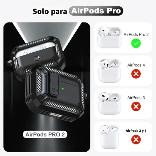 Miniatura 2 de RFUNGUANGO Funda protectora para AirPods Pro de 2ª generación con kit de limpieza, funda rígida militar con cerradura para funda de carga de AirPod