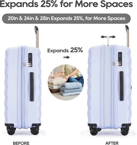 Miniatura 3 de Material de polipropileno antiarañazos de gran capacidad expandible Equipaje de 8 ruedas Spinner Equipaje, Azul pastel, 3-pc Set (202428)