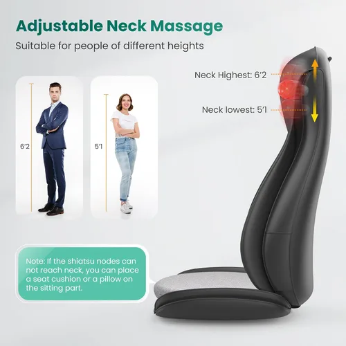 Miniatura 6 de Snailax Shiatsu - Masajeador de cuello y espalda con calor, almohadilla de silla de masaje con compresión, masajeador de cuello ajustable en altura