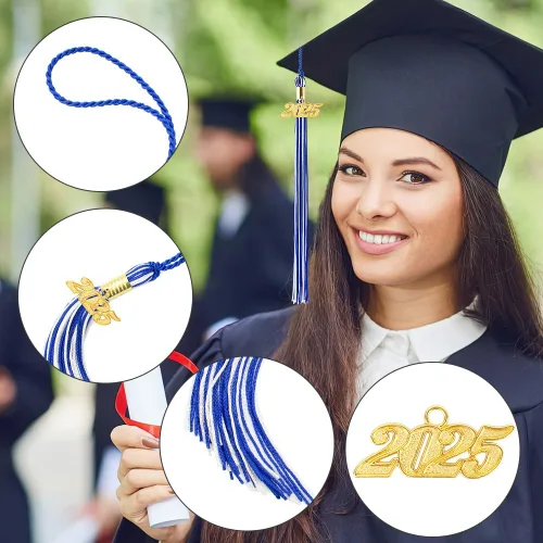 Miniatura 31 de Borla 2025, 1 unidad, borla de graduación para graduados 2025, borla 2025 con dijes de fecha dorada 2025 para fiestas de graduación, ceremonias