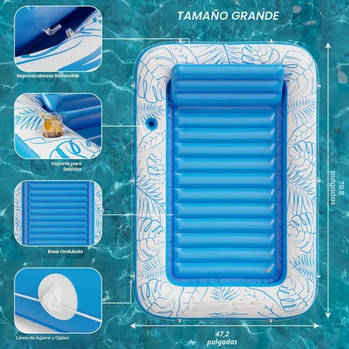Miniatura 5 de Jasonwell - Flotador inflable para piscina, 4 en 1, almohadilla para tomar sol para adultos, relajarse en la piscina, flotador lleno de juguetes