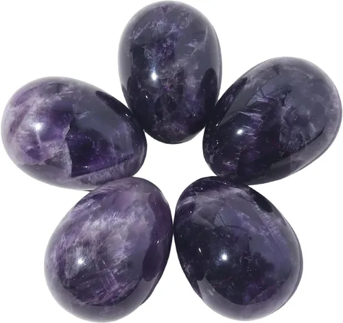 Miniatura 3 de Huevo de piedra pulida para el día de Pascua, palma/bolsillo/preocupación Enegry - Figura de esfera de cristal curativo Fengshui, amatista de 1.8 x
