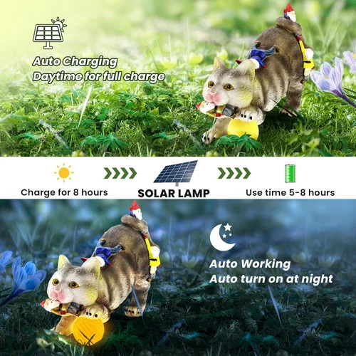 Miniatura 5 de Lovinland Estatuas solares de jardín – Decoración al aire libre – Gnomos solares de jardín y estatuas de gato – Divertida figura de gnomo de gato