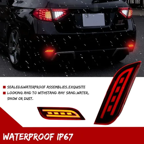 Miniatura 6 de Lente roja LED parachoques trasero reflector luz niebla cola lámpara de freno compatible con Subaru 2008-2014 WRX/STI, 08-up Impreza, 13 en adelante