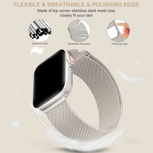 Miniatura 2 de TRA Correa de acero inoxidable compatible con Apple Watch de 38 mm 42 mm 40 mm 44 mm 41 mm 45 mm 46 mm 49 mm, correa de malla con cierre magnético