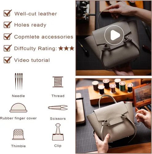 Miniatura 2 de POPSEWING Kit de bolsa de cuero para bricolaje, bolsa de cinturón de diseñador para mujer, bolso de hombro para adultos, kit de fabricación