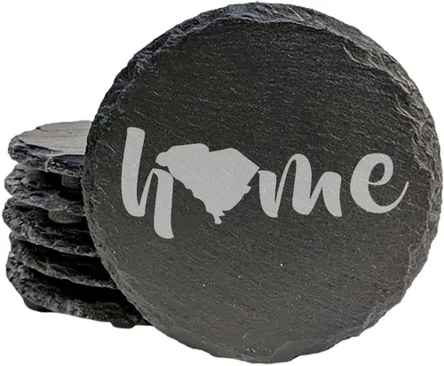 Miniatura 30 de Rustic Slate Coasters Set of 6, Round 4" with South Carolina 'Home Sweet Home' Design, for Holidays, Birthdays, Housewarming, She-Shed, Man Cave