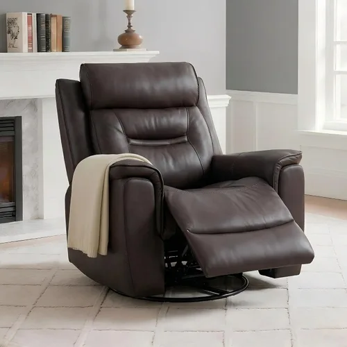 Miniatura 11 de KISLOT Silla reclinable de cuero manual, sofá balancín para adultos con brazo acolchado para sala de estar, dormitorio, asiento de cine en casa