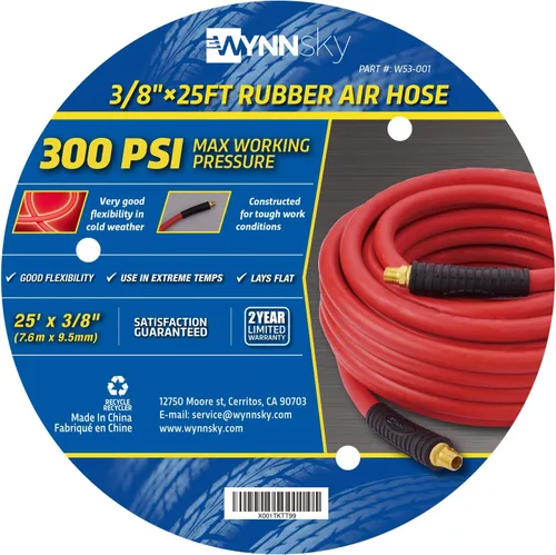 Miniatura 4 de Manguera del compresor de aire, Material de caucho EPDM, Resistencia al aceite, Resistencia al ozono, 3/8 pulgadas × 25 pies, Restrictores de curva