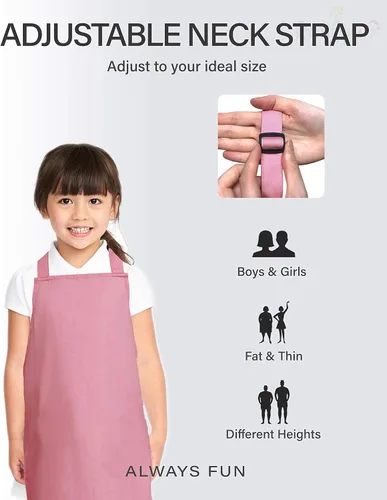 Miniatura 3 de Delantal para niños, pequeño, 100% algodón con una correa ajustable para adaptarse a todas las edades Rosa