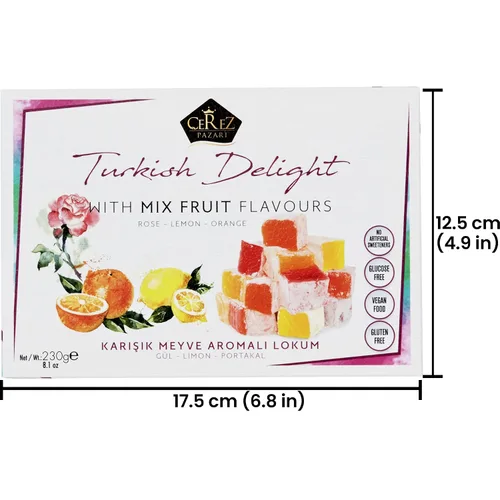 Miniatura 6 de Cerez Pazari Delicia turca con sabores de mezcla de rosa, naranja y limón, 8.1 onzas, caja de regalo gourmet de bocadillos de tamaño pequeño, sin
