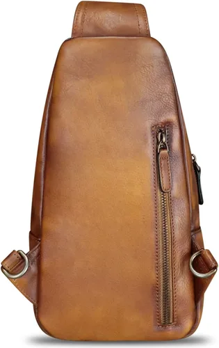 Miniatura 3 de Bolso bandolera de cuero genuino para mujeres y hombres, estilo vintage, de cuero real, a la moda, bandolera, Marrón