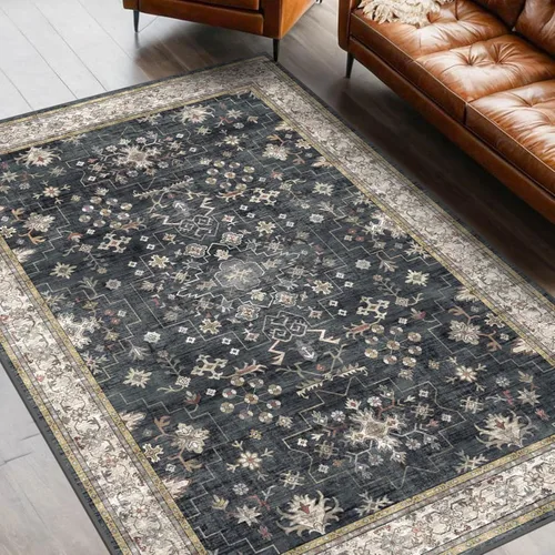 Miniatura 218 de Alfombra Boho Negra para Sala de Estar - Alfombra de Área Lavable de 10x14 Pies, Alfombras de Comedor para Debajo de la Mesa, Alfombra Suave de Pelo
