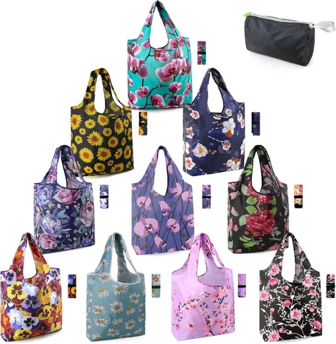 Miniatura 49 de BeeGreen 12 paquetes de bolsas reutilizables de flores, bolsas reutilizables extragrandes de 50 libras, lindo diseño floral, bolsas plegables