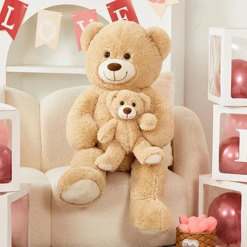 Miniatura 5 de Tezituor Oso de peluche grande con bebé, oso de peluche grande de 39 pulgadas con bebé, oso de peluche gigante para niños, novia en el día