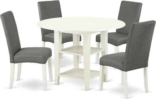 Miniatura 18 de HomeStock El juego de mesa de comedor de 5 piezas incluye una mesa de cocina ovalada con hojas y 4 sillas de comedor Parson de piel sintética