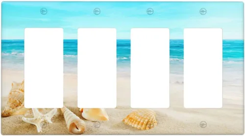 Miniatura 9 de Cubierta para interruptor de luz, diseño de conchas marinas en la playa, placas de pared de 2 bandas, 1 paquete