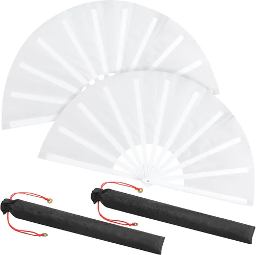 Miniatura 66 de Maitys Paquete de 2 ventiladores de mano plegables grandes de 13 pulgadas, ventiladores chinos de mano grandes para baile de línea, Tai Chi