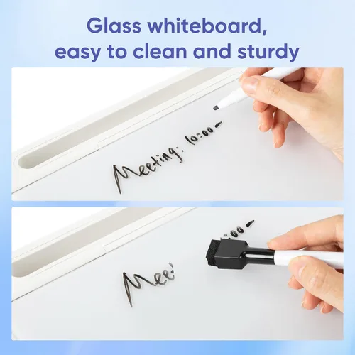 Miniatura 4 de VUSIGN Pizarra blanca de escritorio de vidrio con almacenamiento, organizador pequeño de borrado en seco, tablero de escritorio, pizarra blanca