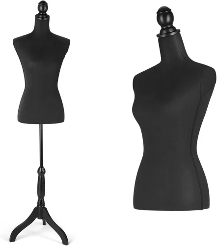 Vestido forma de maniquí femenino Torso, cuerpo de maniquí ajustable en altura con soporte para costura, exhibición, negro