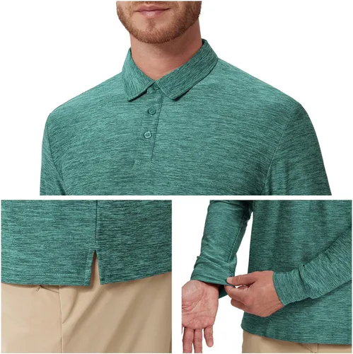 Miniatura 61 de NAVISKIN Camisas polo de manga larga para hombre, camisas de golf con cuello UPF 50 SPF para hombre, secado rápido, absorbe la humedad