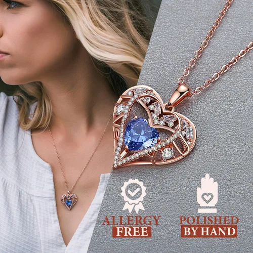 Miniatura 52 de Collar de cristal de 5 corazones, chapado en oro rosa de 18 quilates, colgante con cadena de plata de ley 925 de 18 + 2 pulgadas, joyería de piedra