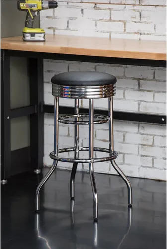 Miniatura 2 de TRINITY Taburete resistente de 30 pulgadas, encimera de cocina cromada giratoria de altura de barra, garaje o taller, asiento de piel sintética