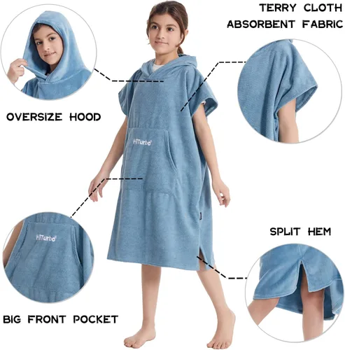 Miniatura 3 de Hiturbo Poncho de toalla cambiante para niños: toallas de baño absorbentes de secado rápido con capucha - Poncho de microfibra para nadar surf
