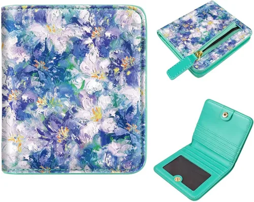 Miniatura 8 de Cartera pequeña con bloqueo RFID para mujer, con bolsillo plegable y compacto, lindo soporte para tarjetas de crédito, ranura para monedas, monedero