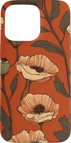 Miniatura 28 de iPhone 16 Floral Pattern Poppies Terracotta Poppy Flower Case