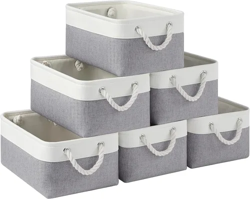 Miniatura 98 de Cestas de almacenamiento para estantes de 11.8 x 7.9 x 5.2 pulgadas, contenedores de almacenamiento plegables de tela con asas, organizador