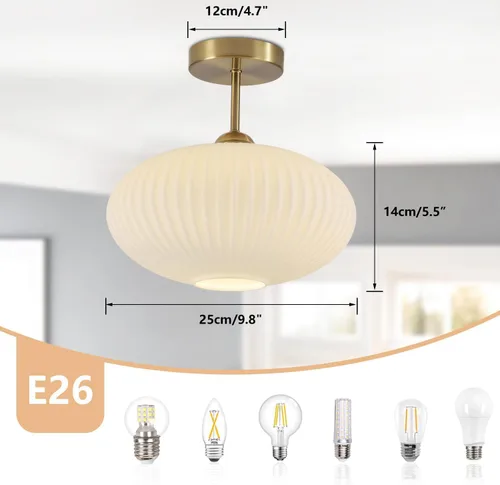 Miniatura 2 de BOKT Lámpara de techo vintage de 9.8 pulgadas con forma de farol, luz de techo de vidrio blanco leche, lámpara colgante de techo moderna de mediados