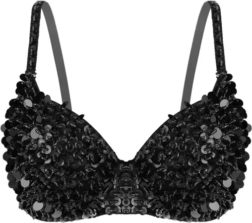Sujetador de disfraz de danza del vientre brillante para mujer, con lentejuelas, para baile rave, fiesta, club