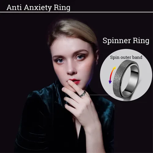Miniatura 3 de Anillo de alivio de la ansiedad, anillo giratorio para aliviar el estrés, de acero inoxidable, anillo giratorio para mujeres, hombres, unisex