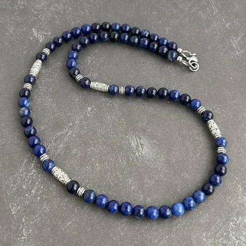 Miniatura 10 de Mami's Gem Studio Collar de cuentas para hombre, hecho a mano en Estados Unidos, piedras preciosas de 0.236 pulgadas y peltre estilo tribal