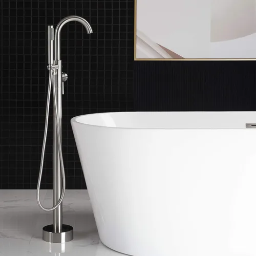 Miniatura 8 de WOODBRIDGE Bañera de inmersión contemporánea independiente acrílica B-0006 F0001, bañera de 54 pulgadas + grifo de níquel cepillado