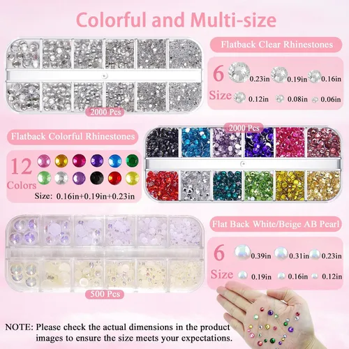 Miniatura 4 de Gemas de diamantes de imitación para el cabello con pegamento de maquillaje, parte trasera plana, joyas coloridas de cristal medio redondo perla