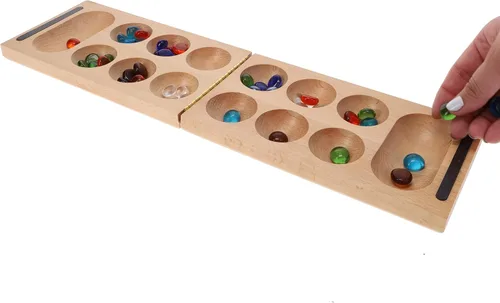 Miniatura 8 de WE Games Juego de mesa plegable de madera maciza Mancala - 18 pulgadas, juegos divertidos para la noche de juegos familiares, juegos familiares