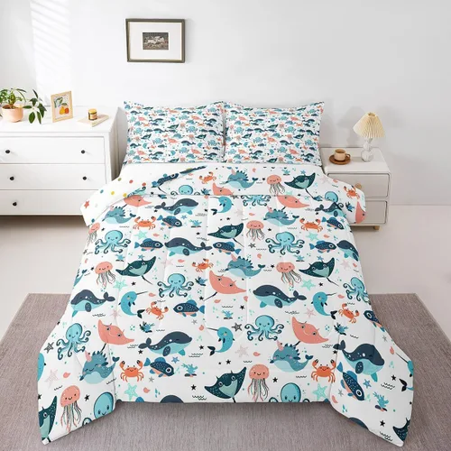 Miniatura 8 de Erosebridal Juego de ropa de cama de pingüinos de dibujos animados, tamaño matrimonial, juego de edredón de pingüinos lindos y divertidos, juego