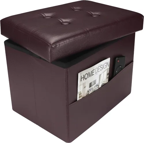 Miniatura 11 de Otomana con taburete de almacenamiento, otomana plegable de almacenamiento de 17 pulgadas, reposapiés tapizado de cuero con bolsillos laterales