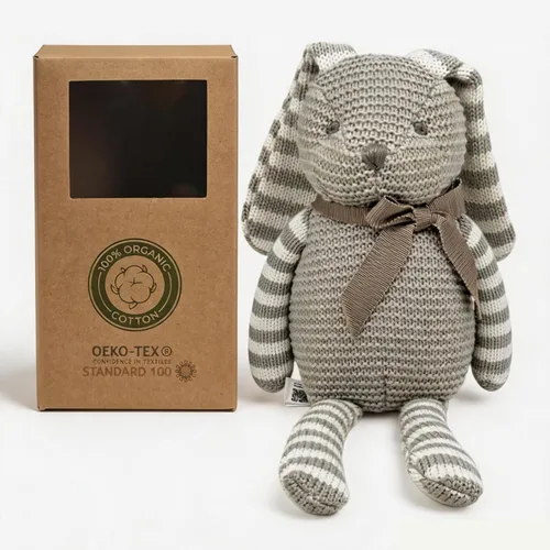 FLUFFYFUN Juguetes orgánicos para bebés, conejito gris, conejo de peluche, 7.1 pulgadas