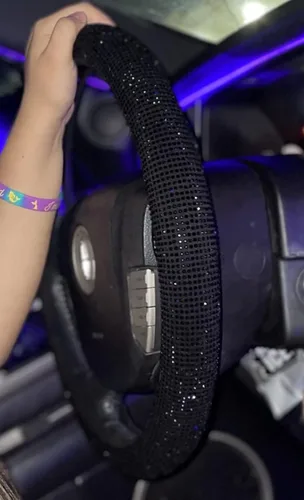 Miniatura 6 de Funda para volante de coche con brillantes Carwales para mujeres y niñas, accesorios de coche negros con cristal de diamante de 15 pulgadas