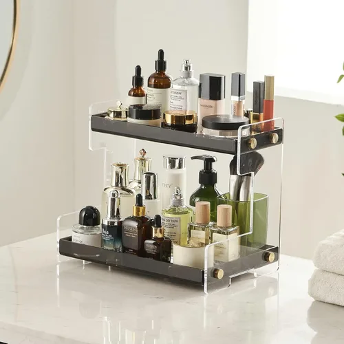 Miniatura 14 de FFK Organizador de baño para encimera, almacenamiento de 2 niveles: organizador de encimera de baño, soporte de acrílico para almacenamiento