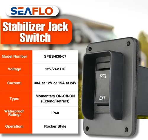 Miniatura 3 de SEAFLO Interruptor de balancín de potencia con interruptor de gato estabilizador, máximo 30 amperios, 12 V/24 V, extensión retráctil, arnés