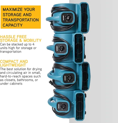 Miniatura 5 de XPOWER P-80A Mini Mighty - Ventilador de aire centrífugo de 138 W 600 CFM, secador de alfombras, ventilador de piso, soplador, apilable, conexión