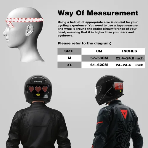 Miniatura 2 de Full Face Motorcycle Helmet - DOT Approved, App Programmable Rear Display, USB Charging, Adult Dirt Bike Helmet for Men & Women